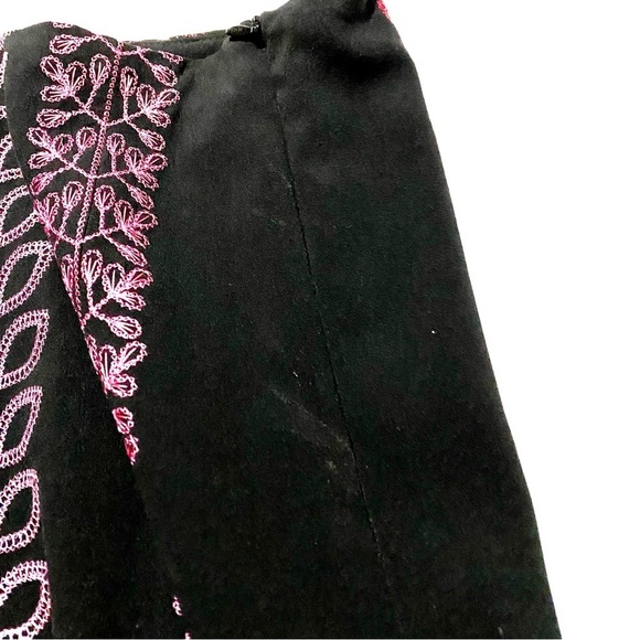 Sunny Leigh Black Skirt Size 8 Boho Flared Midi Maxi Floral Embroidery A-line - Picture 5 of 10